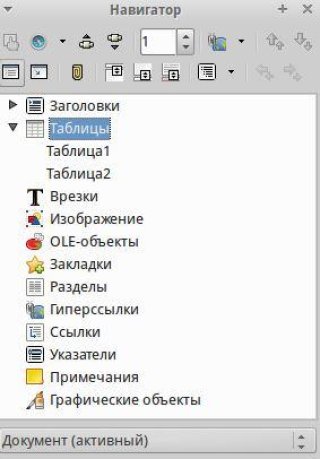 Использование Навигатора в LibreOffice