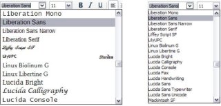 Описание параметров Предварительный просмотр шрифтов в категории LibreOffice